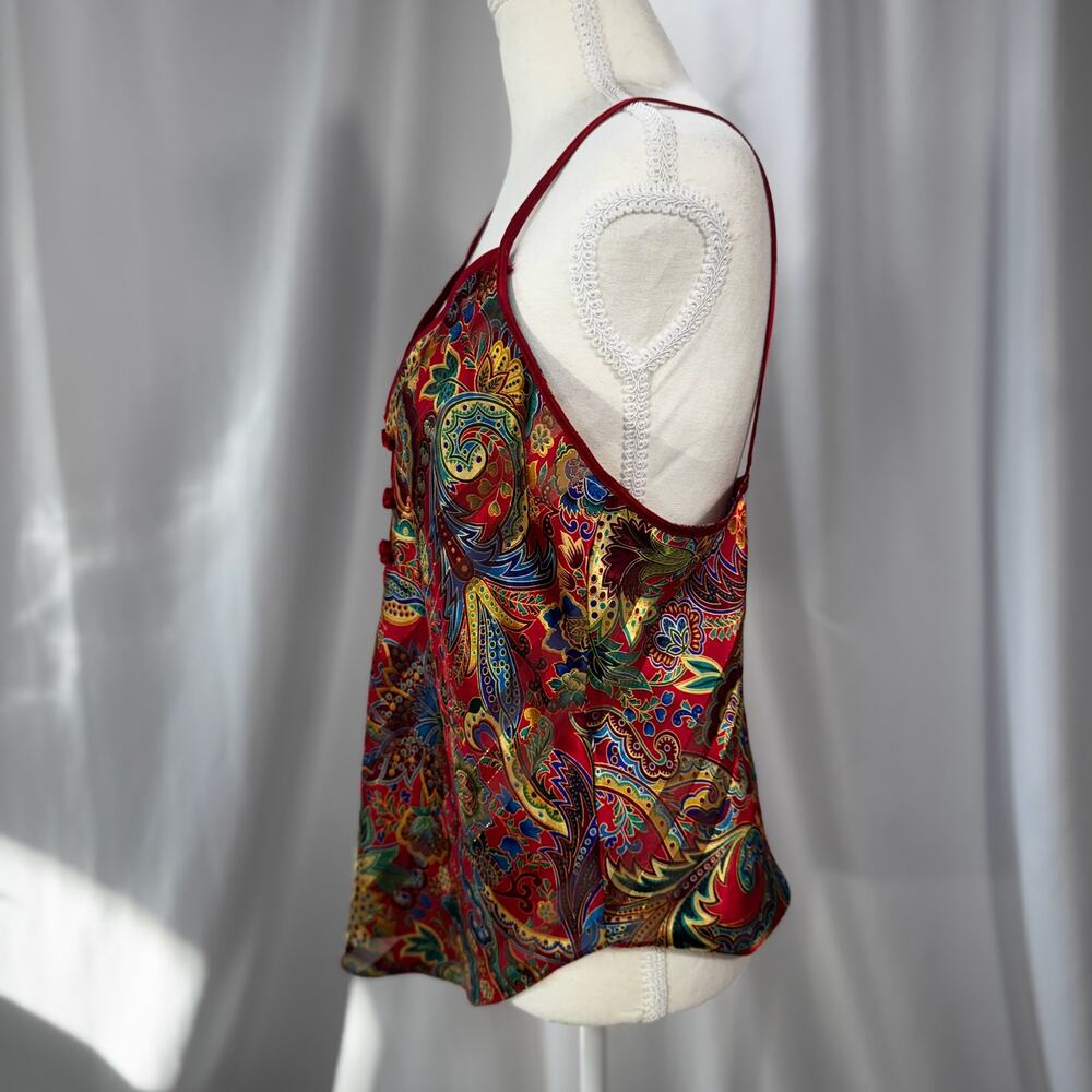Vtg 90s Satin Paisley Cami Top Red Lingerie Coquette Boho Medium Festival Retro - Picture 5 of 16